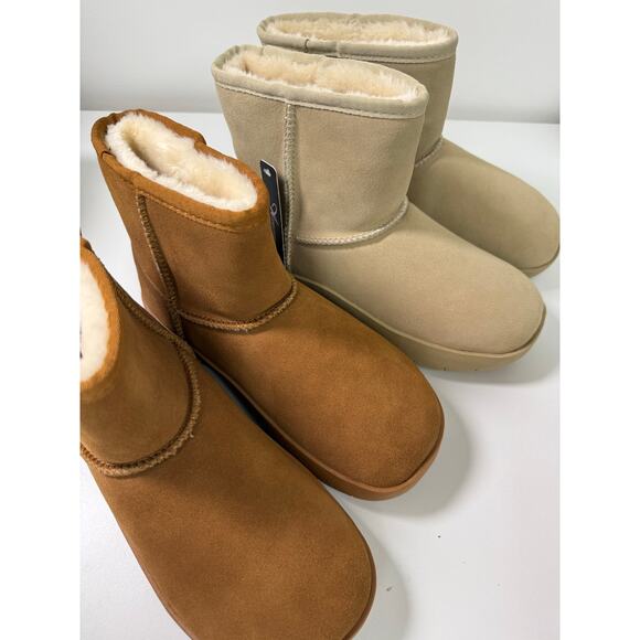 Bundle of 2 pairs Athlefit Womens Platform Flat Bottom Boot Cognac and Sand  9 - Picture 3 of 8